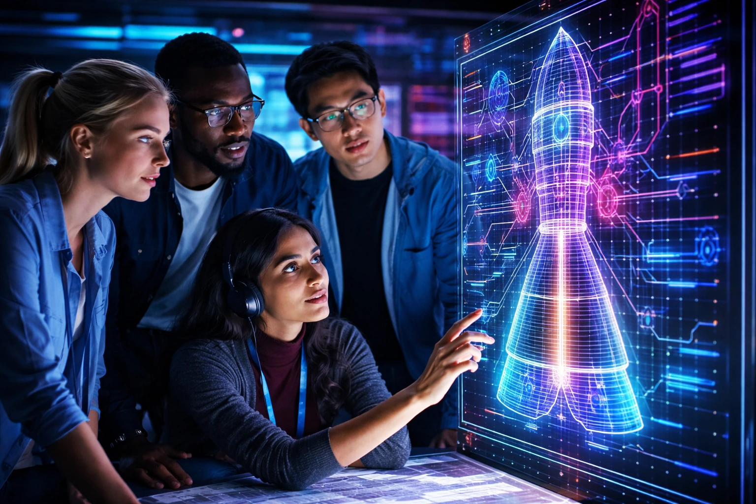 Aerospace Engineers examining schematic